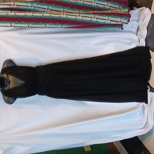 Active USABlack open back strappy maxi dress, short skirt under, sheer overskirt